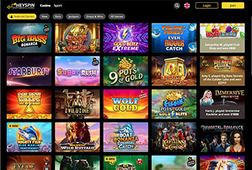 Preview of the HeySpin game selection.