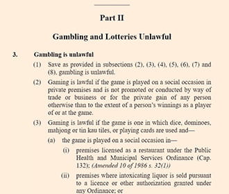 Part of the Hong Kong gambling law legislation