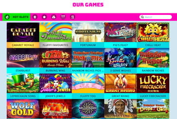 Selection of casino games available at Jackpot Slotty.