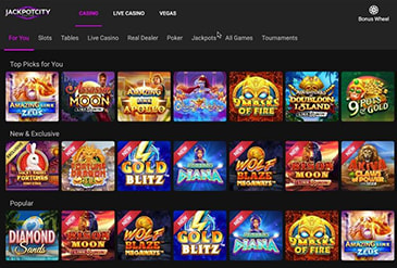 Game selection available at Jackpot City in NJ