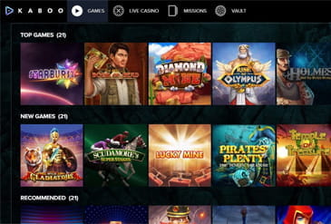 A selection of the top games at Kaboo