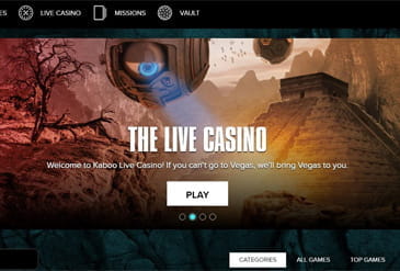 The homepage of the Kaboo casino