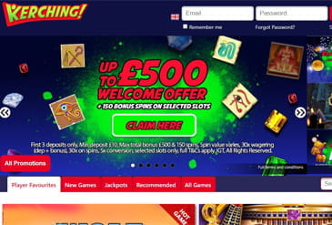 The Kerching Casino homepage