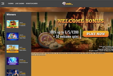 The Lanadas Casino homepage with its attractive welcome bonus