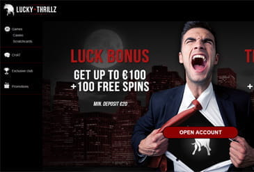 Thumbnail: Lucky Thrillz Casino Homepage with bonus