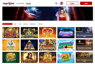 Thumbnail: Magic Red Casino Homepage with a bonus offer