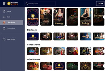 A selection of games available at MERKUR SLOTS Casino.