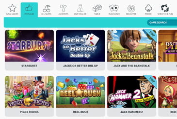 Casino Game Selection at Miami Dice casino