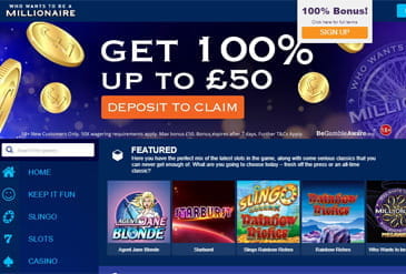 Homepage of Millionaire Games Casino