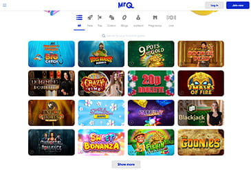 MrQ homepage with games