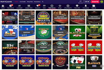 The games selection at PartyCasinoNJ