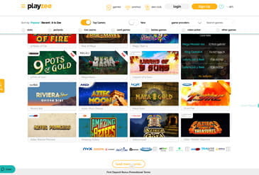 Playzee homepage game selection