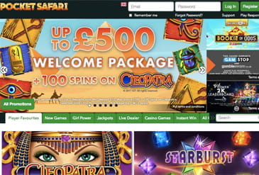 Pocket Safari Casino UK Homepage