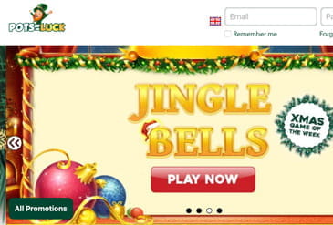 Pots of Luck homepage displaying Christmas themed casino games.