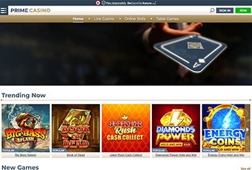 Prime Casino homepage displaying a selection of new games and text that reads: We have new offers everyday!