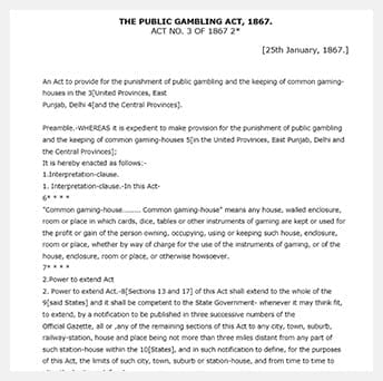 The 1867 Public Gambling Act from India