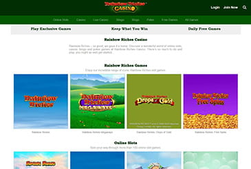 Rainbow Riches Casino homepage.