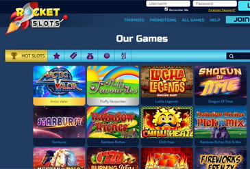 Selection of popular casino games available at Rocket Slots.