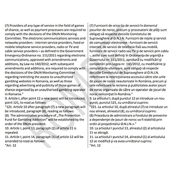 Part of the Romania gambling law legislation