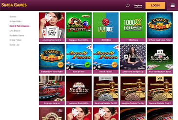 Casino Games available at Simba Games