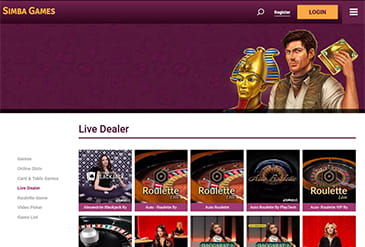 Simba Games Casino Homepage