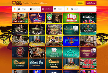 Homepage of the Simba Slots website.