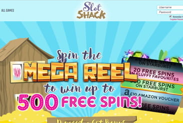 The colourful Slot Shack homepage