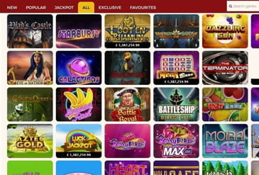 A selection of the casino games at Slotmatic