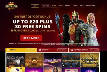 The Slotmatic homepage with the first deposit bonus