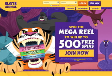 The Slots Animal online casino homepage