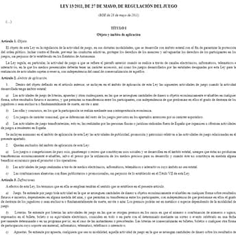 Part of the Spain gambling law legislation