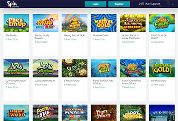 Spin Casino games selection.