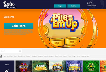 Spin Casino homepage.