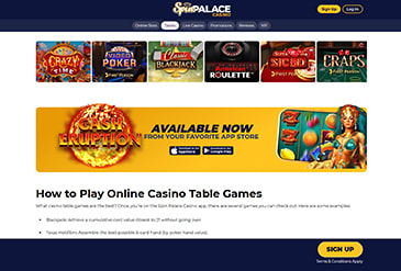Spin Palace Casino game selection in New Jersey