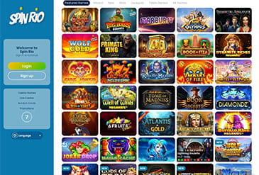 Selection of casino games at Spin Rio casino