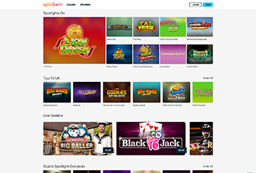 Spin and Win casino Homepage