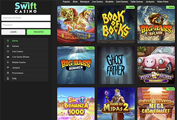 Game selection at Swift Casino