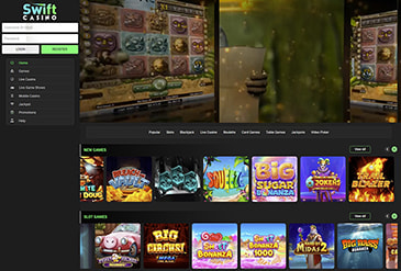 Homepage of Swift Casino