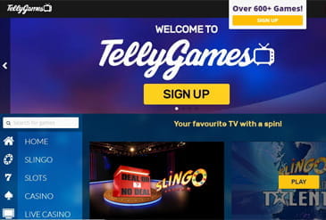 The TellyGames homepage with the Deal or No Deal casino game