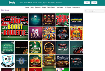 Game Selection at The Pools Casino