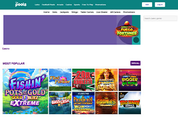 Homepage of The Pools Casino