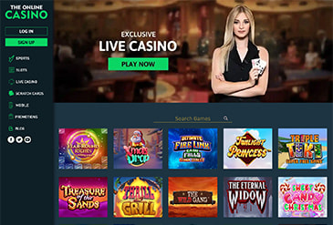 TheOnlineCasino's homepage with welcome bonus offer