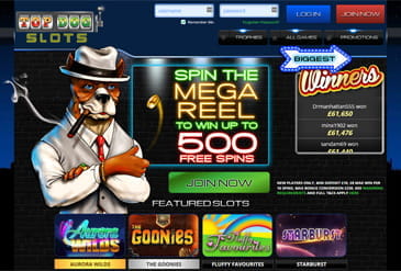 The home page of Top Dog Slots UK