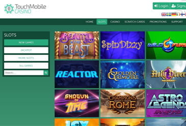 The selection of some of the games at Touch Mobile Casino