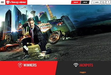 The homepage of the Vegas Hero casino