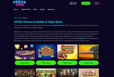 Selection of casino games at Vegas Spins