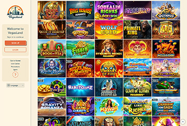 The VegasLand game selection.