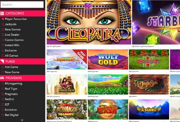 Selection of casino games at Vegazino.