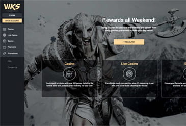 Viks homepage displaying different game categories and the text: Rewards all Weekend!