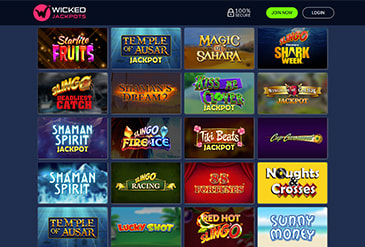 Selection of slots at Wicked Jackpots online casino.